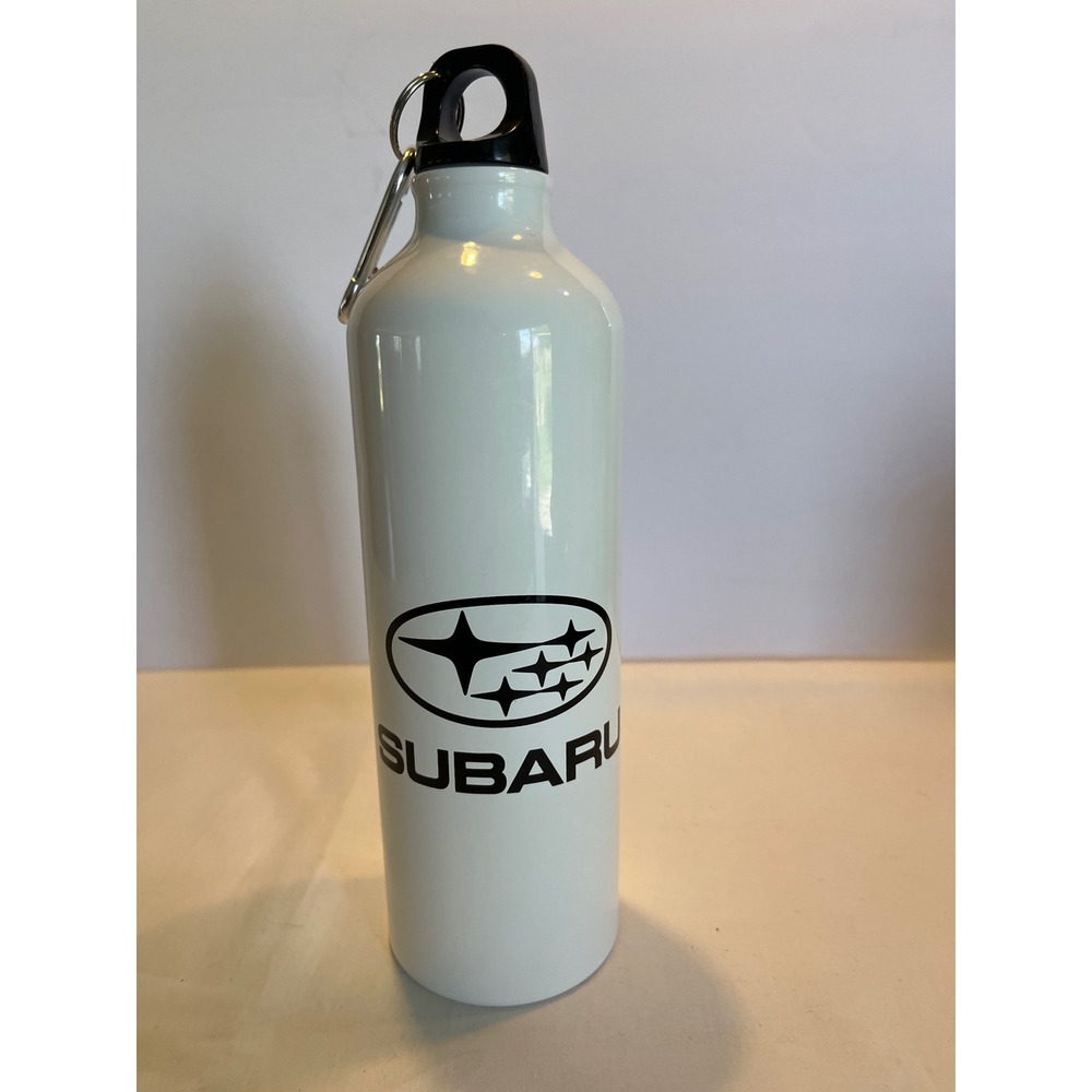 Subaru White Aluminum Water Bottle Reusable Canteen with Carabiner Clip Logo